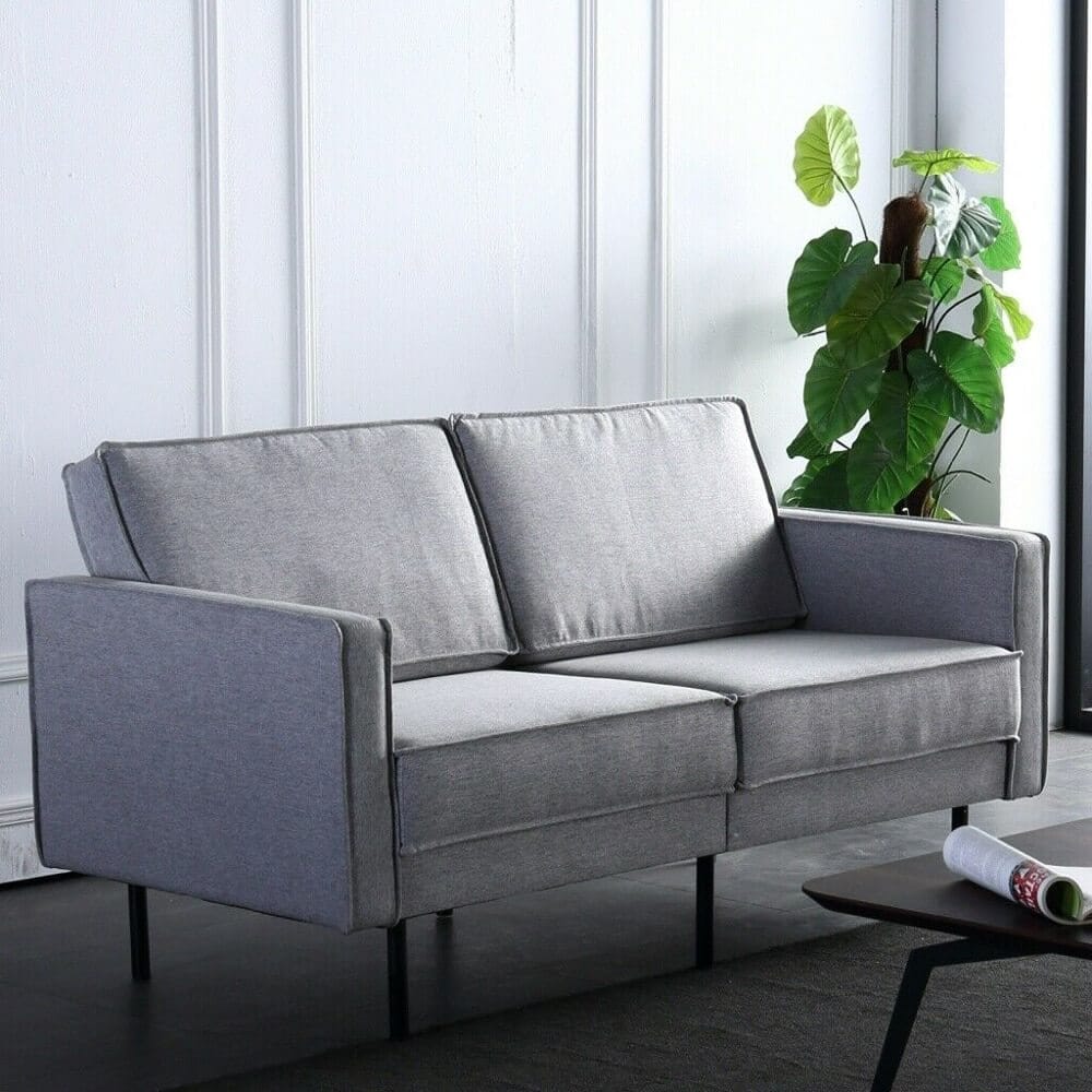 Double-Seated Solid Wood Frame Sofa, Gray