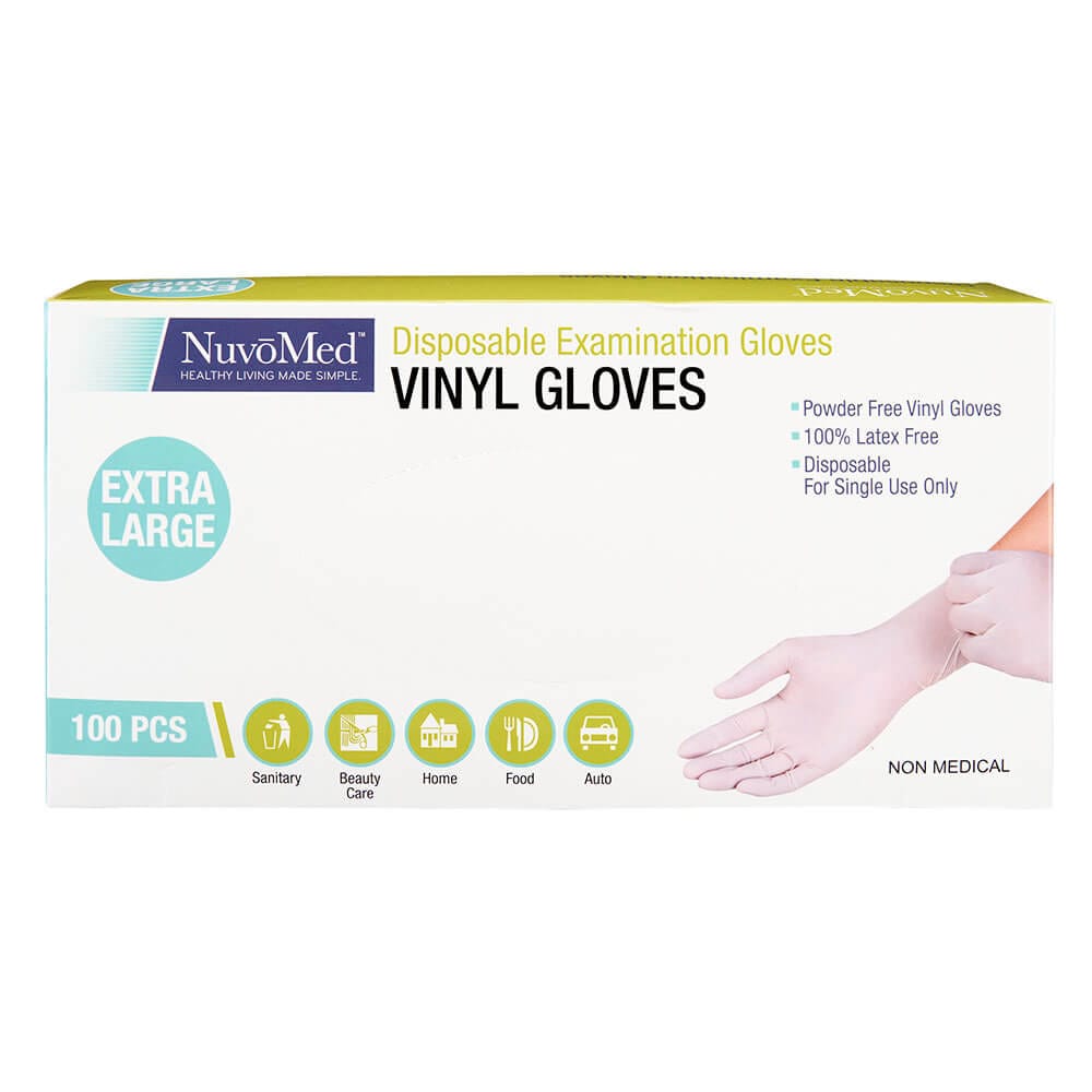 NuvoMed Extra Large Disposable Vinyl Examination Gloves, 100 Count