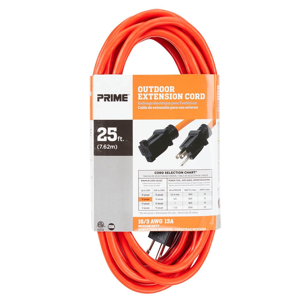 Prime 16/3 Medium-Duty Outdoor Extension Cord, 25'