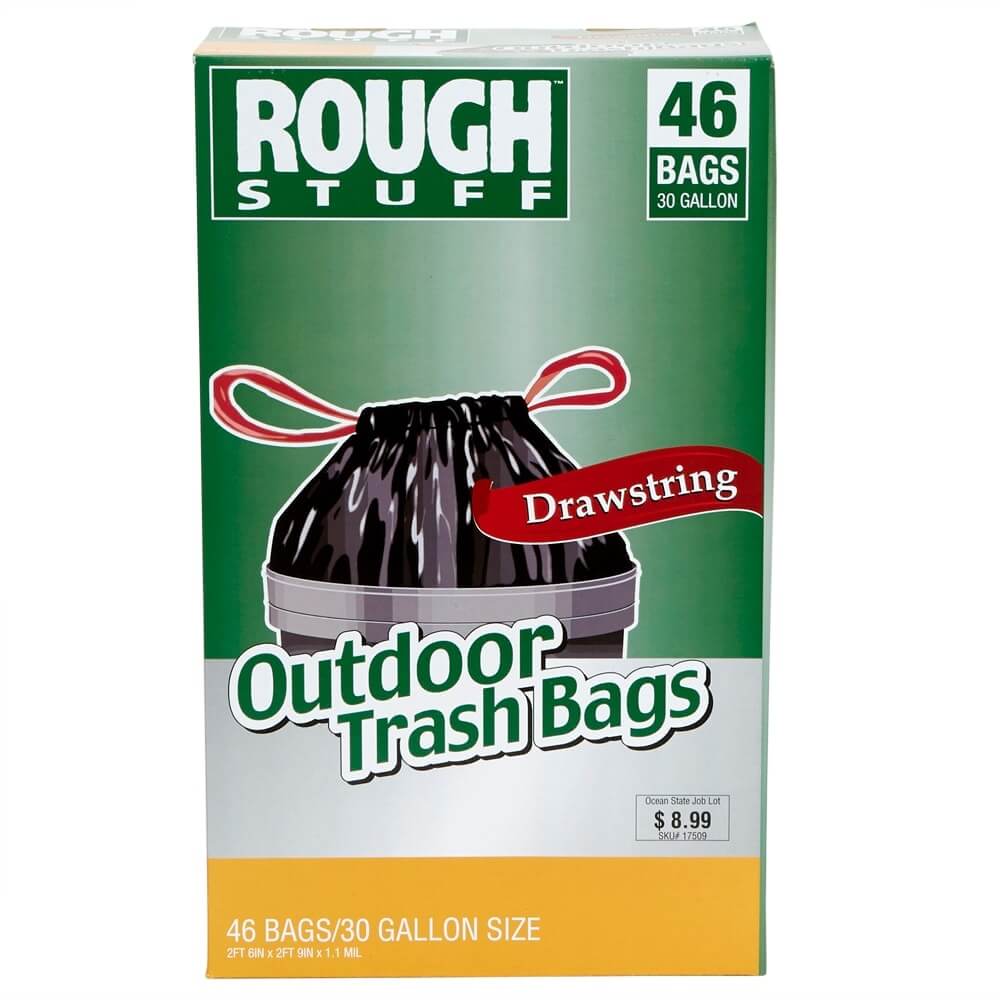 Rough Stuff 30 Gal Outdoor Trash Bags with Drawstring, 46 Count
