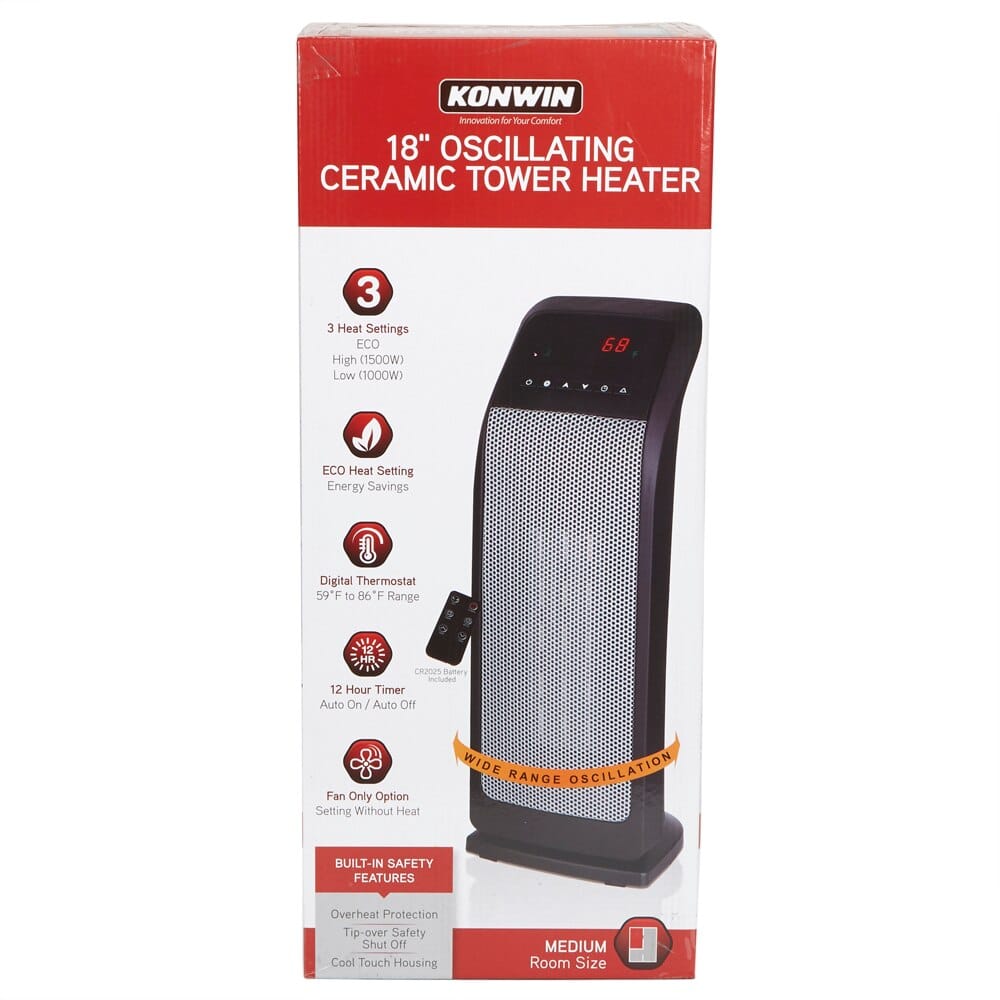 Konwin 18" Oscillating Ceramic Tower Heater