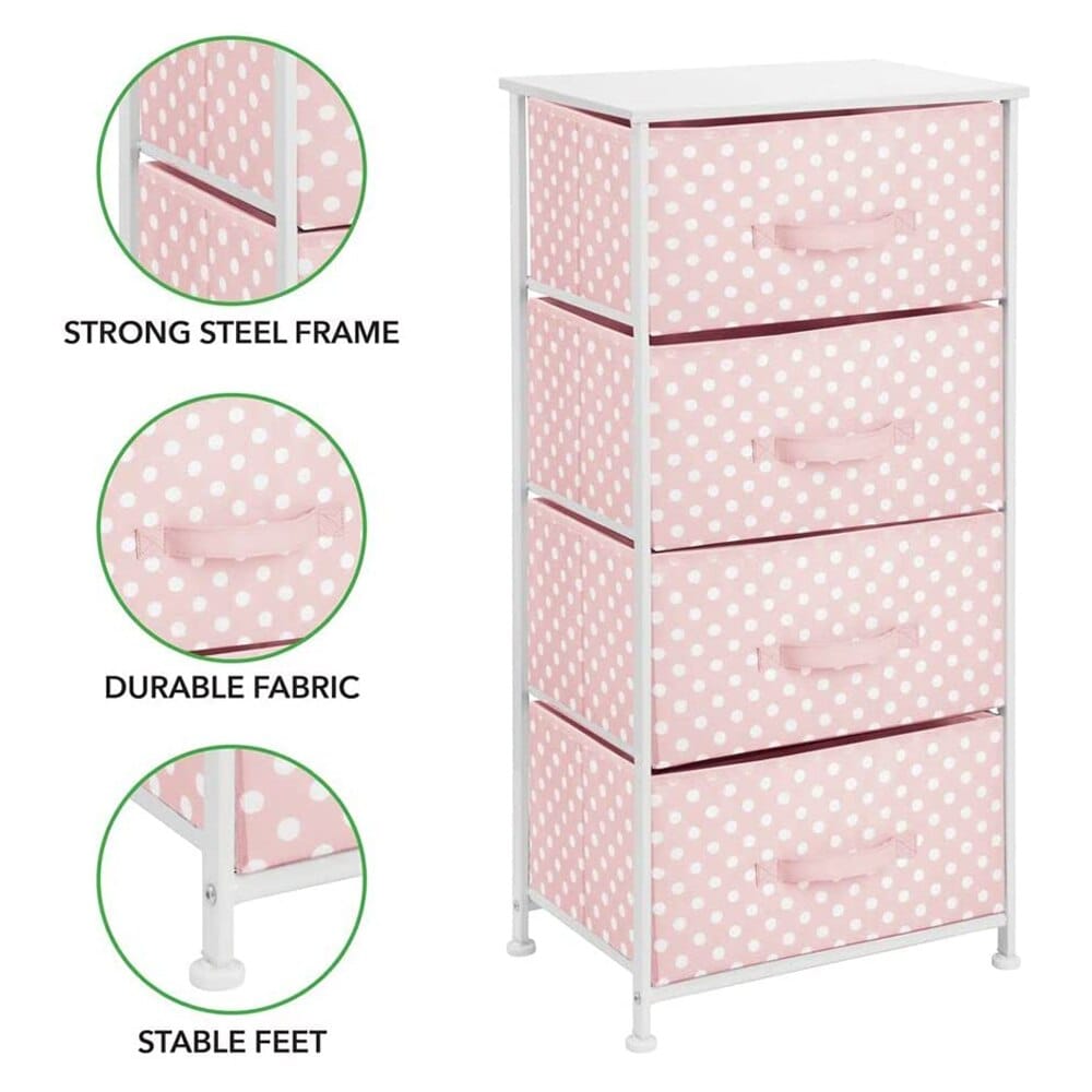 mDesign 4-Drawer Storage Tower, Pink/White Polka Dot
