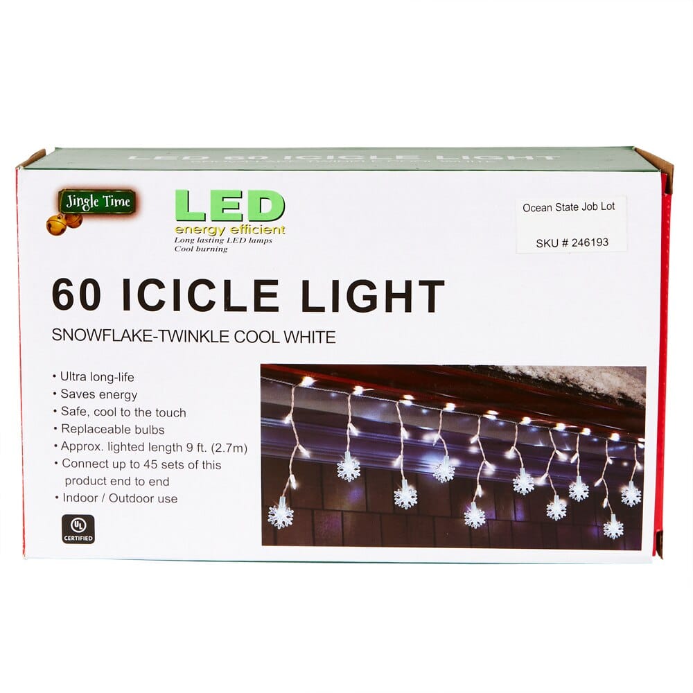 Jingle Time LED Snowflake Twinkle Icicle Lights, 9'