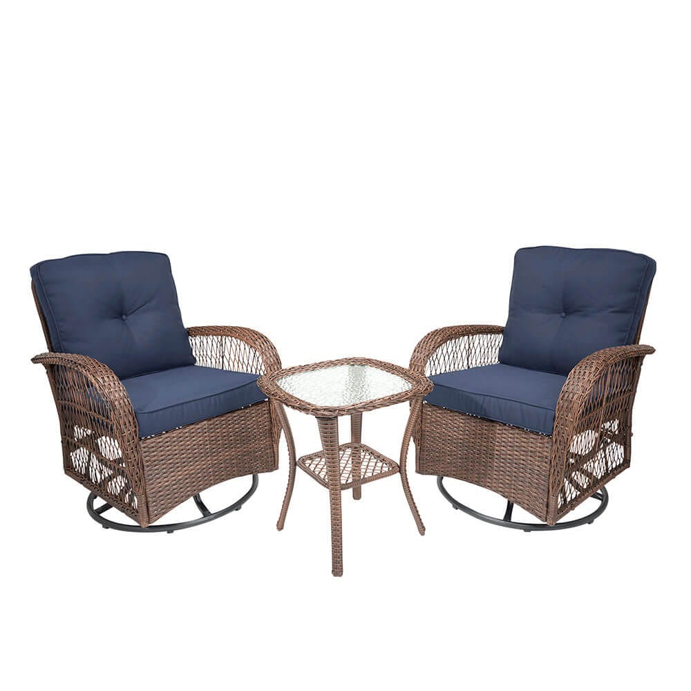 Outdoor Living Furnishings All-Weather 3-Piece Swivel Glider Set with Cushions