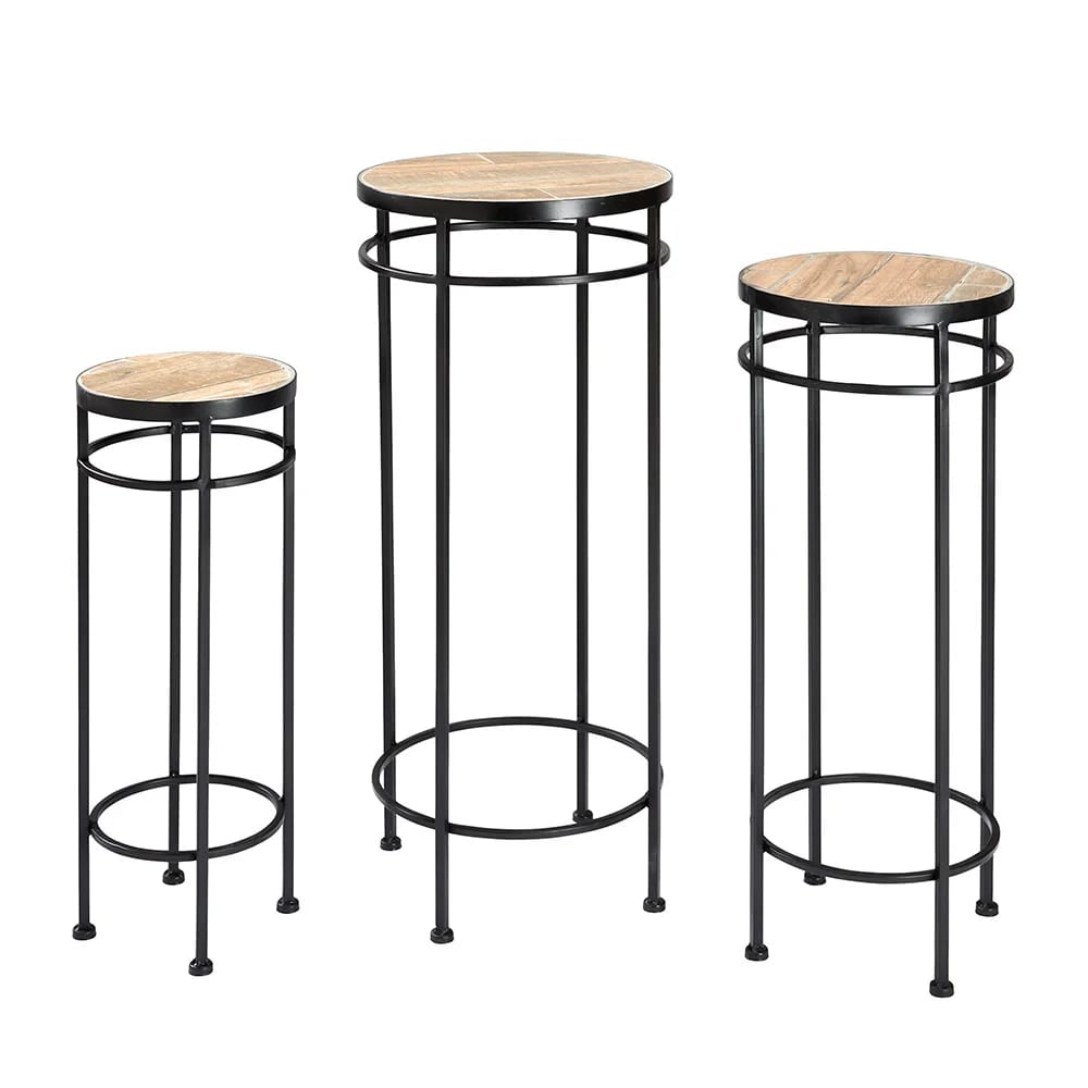 Wood-Look Tile-Top Nesting Plant Stands, Set of 3