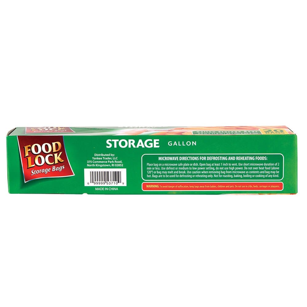 Food Lock Zip Close Gallon Storage Bags, 20 Count