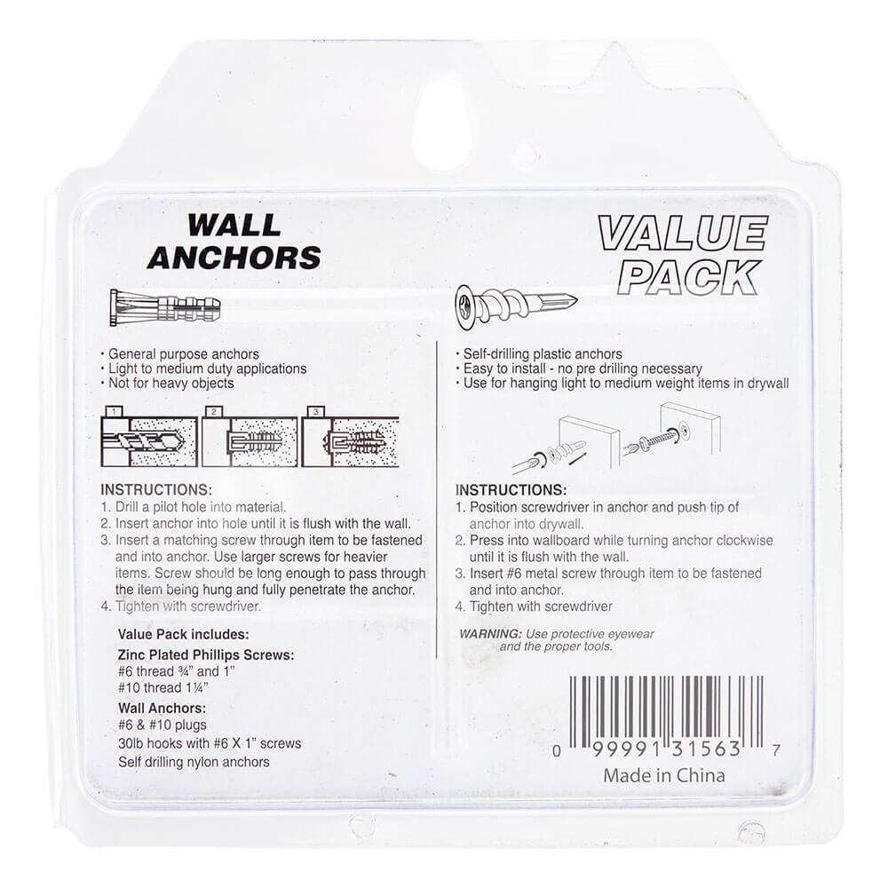 Wall Anchors Value Pack, 64 Count