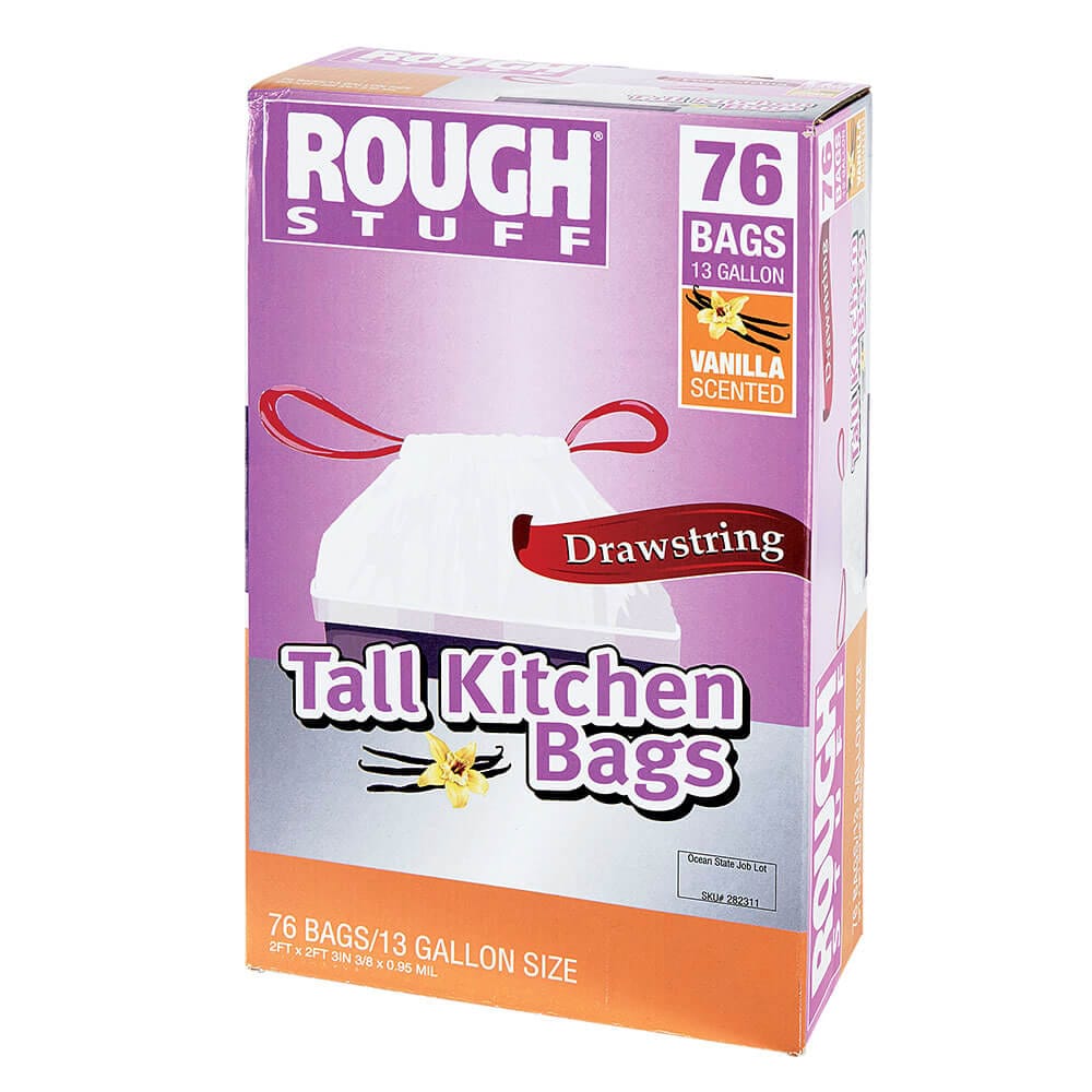 Rough Stuff 13 Gal Vanilla Scented Tall Kitchen Drawstring Bags, 76 Count