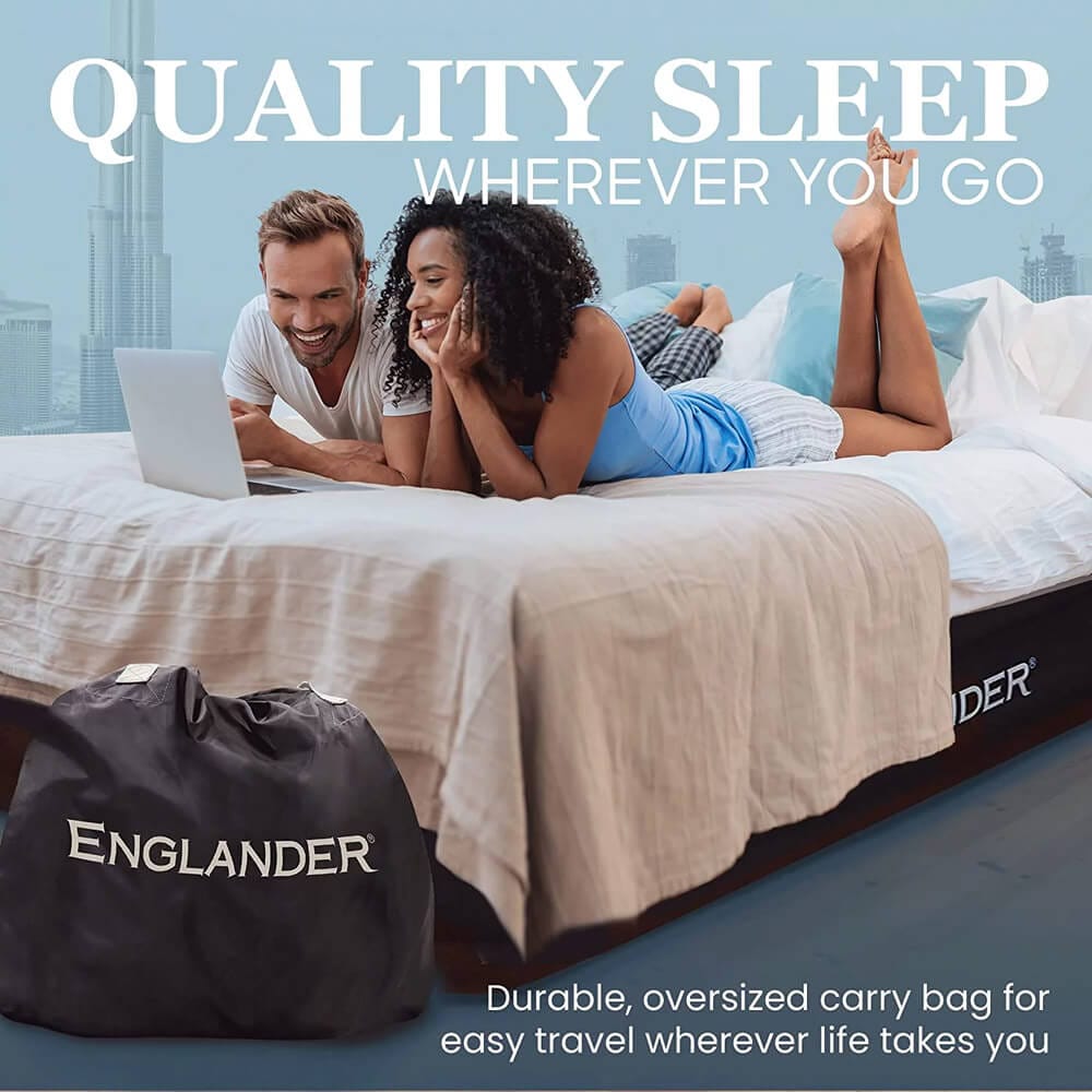 Englander Twin Double-High Air Mattress with Built-In Pump