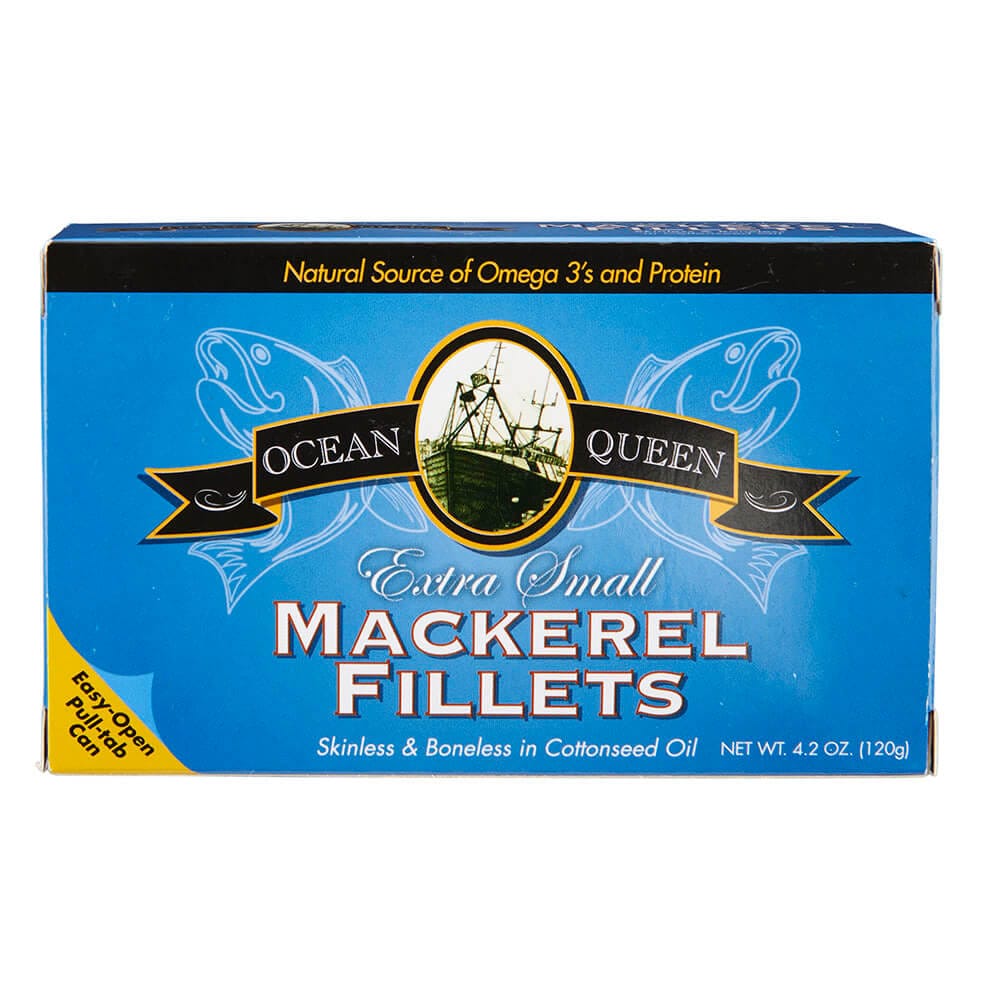 Ocean Queen Extra Small Skinless and Boneless Mackerel Fillets in Cottonseed Oil, 4.2 oz