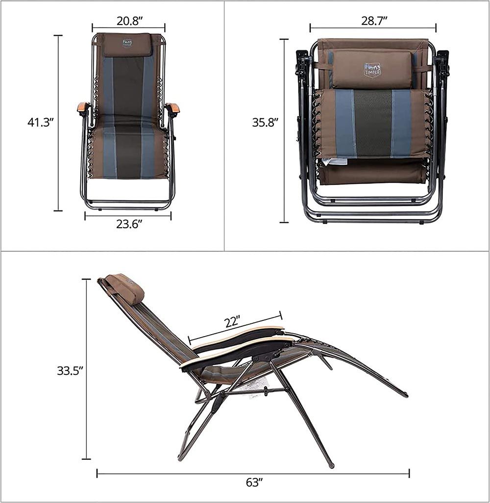 Timber Ridge Zero Gravity Oversized Folding Lounge Chair with Side Table and Cup Holder, Earth