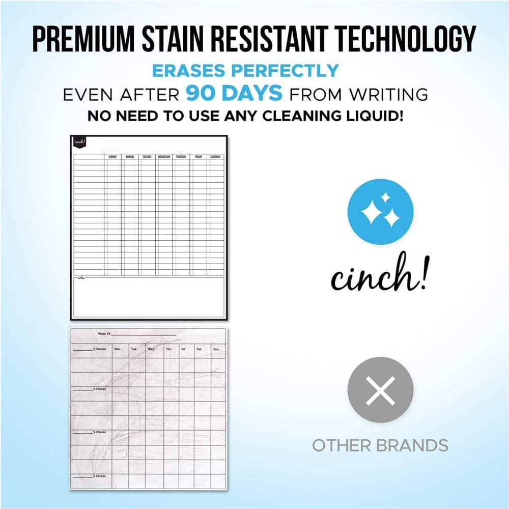 Cinch! Magnetic 17" x 20" Dry Erase Chore Chart Whiteboard for Kitchen Fridge