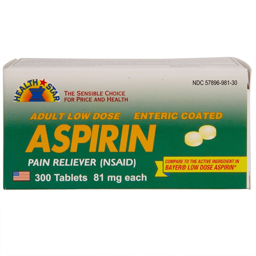 Health Star 81 mg Adult Low Dose Aspirin Pain Reliever, 300 Tablets