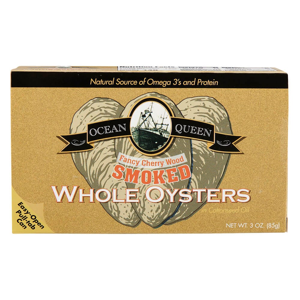 Ocean Queen Fancy Cherry Wood Smoked Whole Oysters in Cottonseed Oil, 3 oz