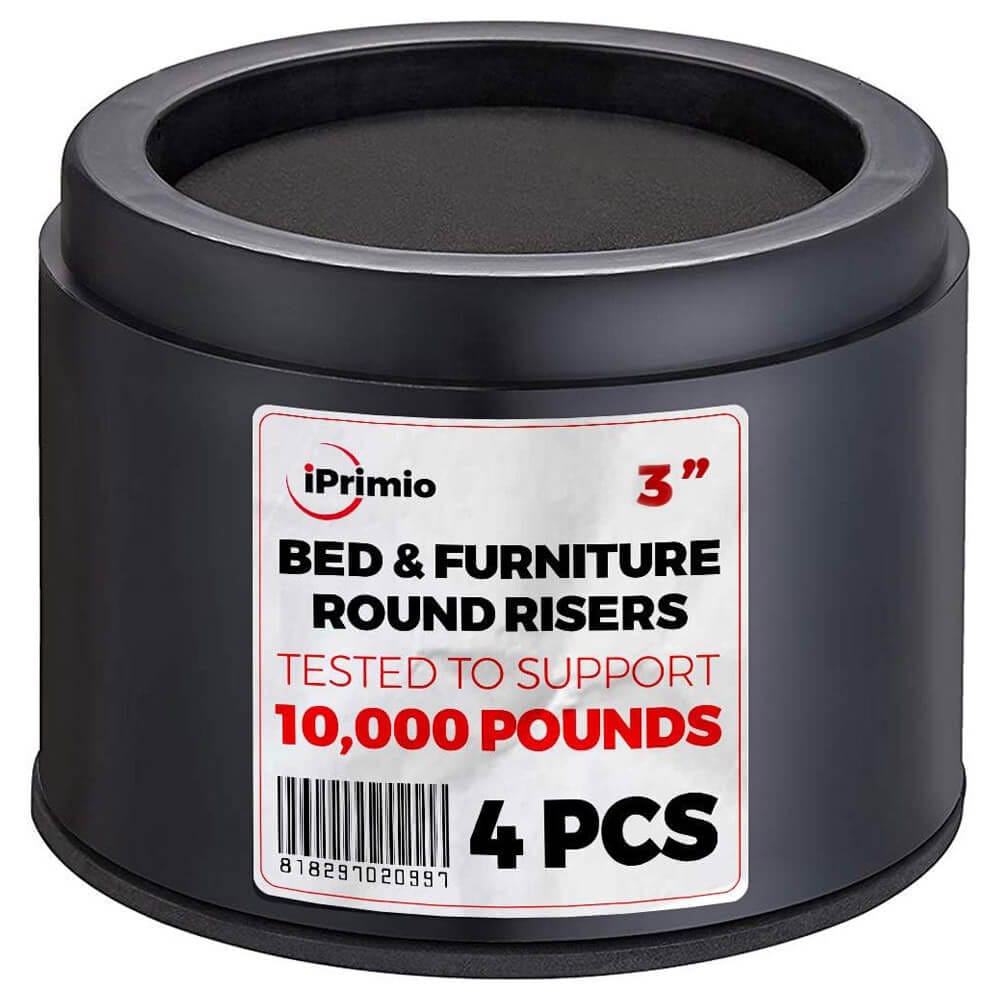 iPrimio 3-Inch Lift Round Bed Risers, Set of 4, Black