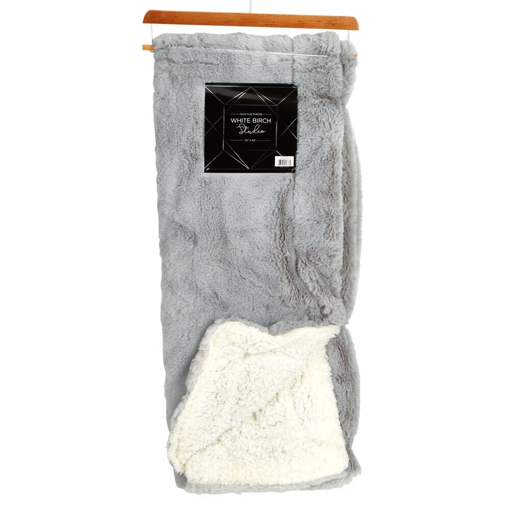 Faux Rabbit Fur and Sherpa Throw Blanket, 50" x 60"