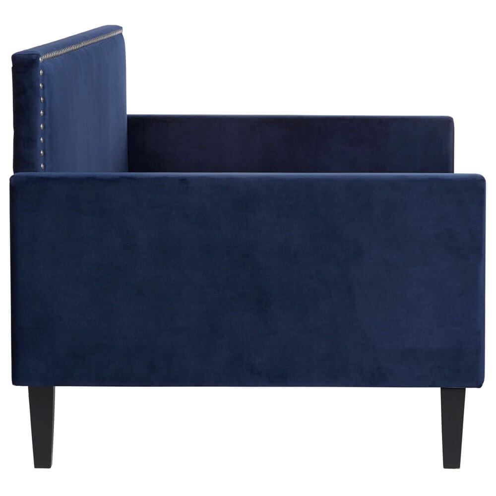 Contemporary Upholstered Twin Daybed, Velvet Navy Blue