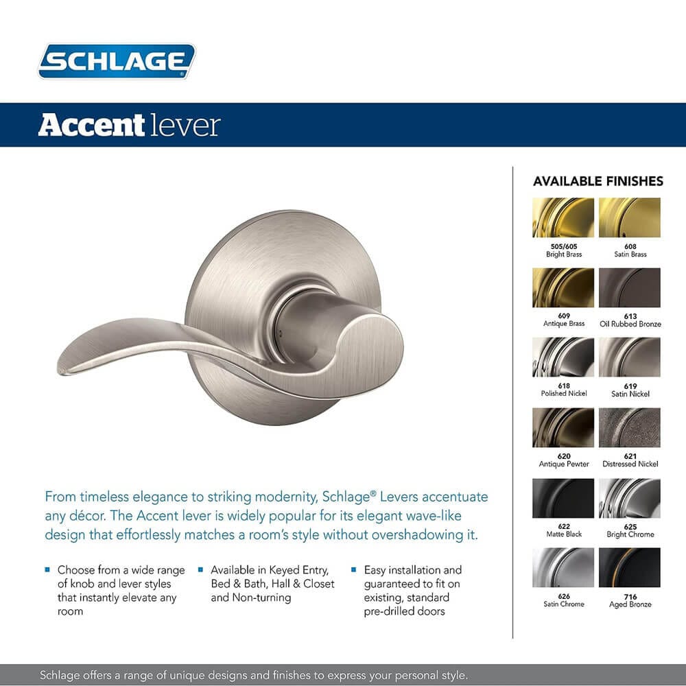 Schlage Accent Right-Handed Dummy Door Lever, Aged Bronze