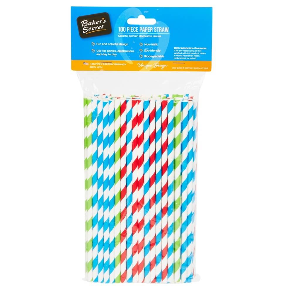Baker's Secret Colorful Paper Straws, 100-Count