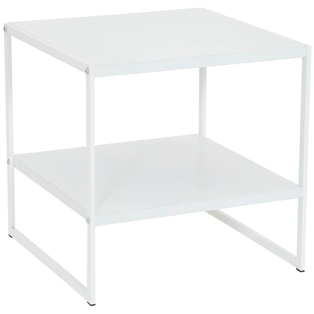 Household Essentials Jamestown Collection Mid-Century Square Side Table with Shelf, White
