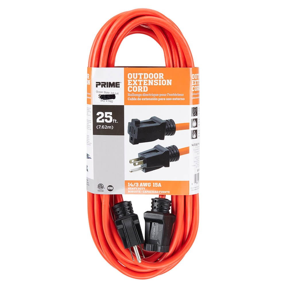 Prime 14/3 Heavy-Duty Outdoor Extension Cord, 25'