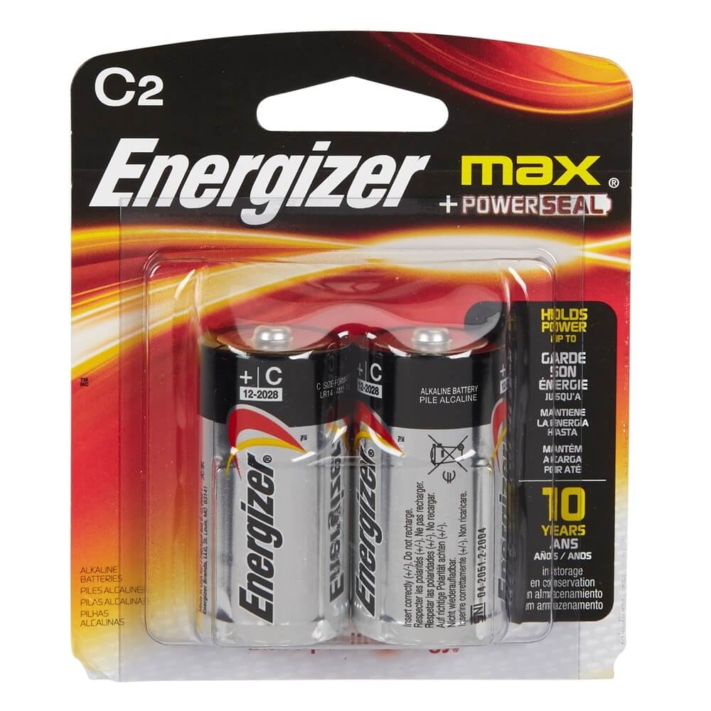 Energizer Max + Powerseal Alkaline C Batteries, 2-Pack