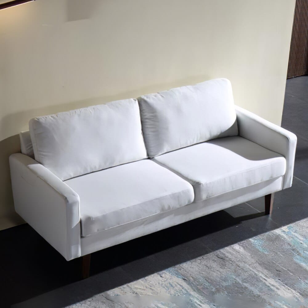 Modern Linen Square Arm Sofa, White