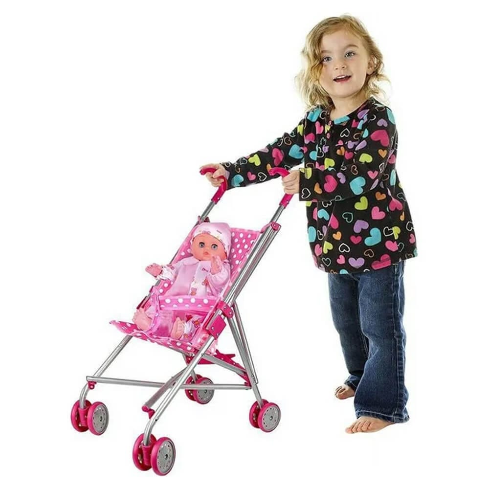 Click N' Play Baby Doll Stroller, Pink/White Polka Dot