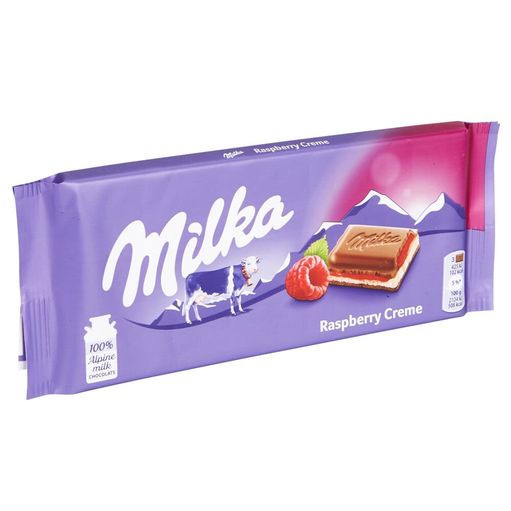 Milka German Milk Chocolate with Raspberry Cream, 3.5