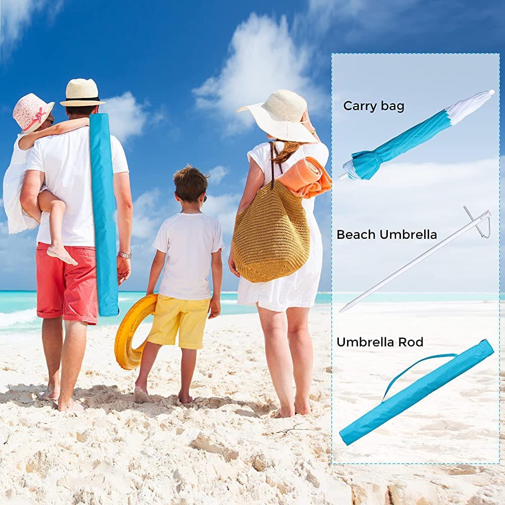 6.5' Beach Umbrella with Sand Anchor, Tilt Pole & Push-Button Close, Turquoise