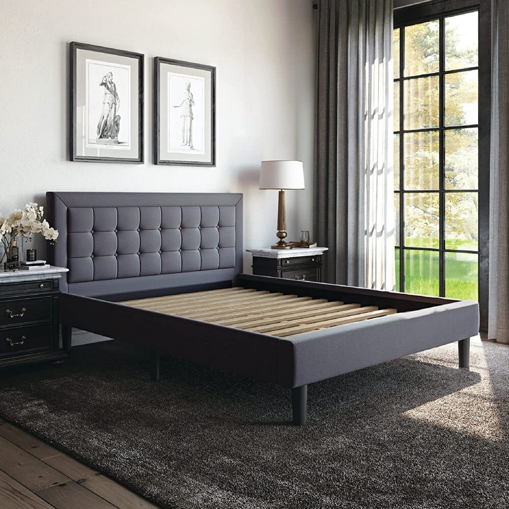 Classic Brands Mornington Upholstered King Platform Bed Frame, Gray