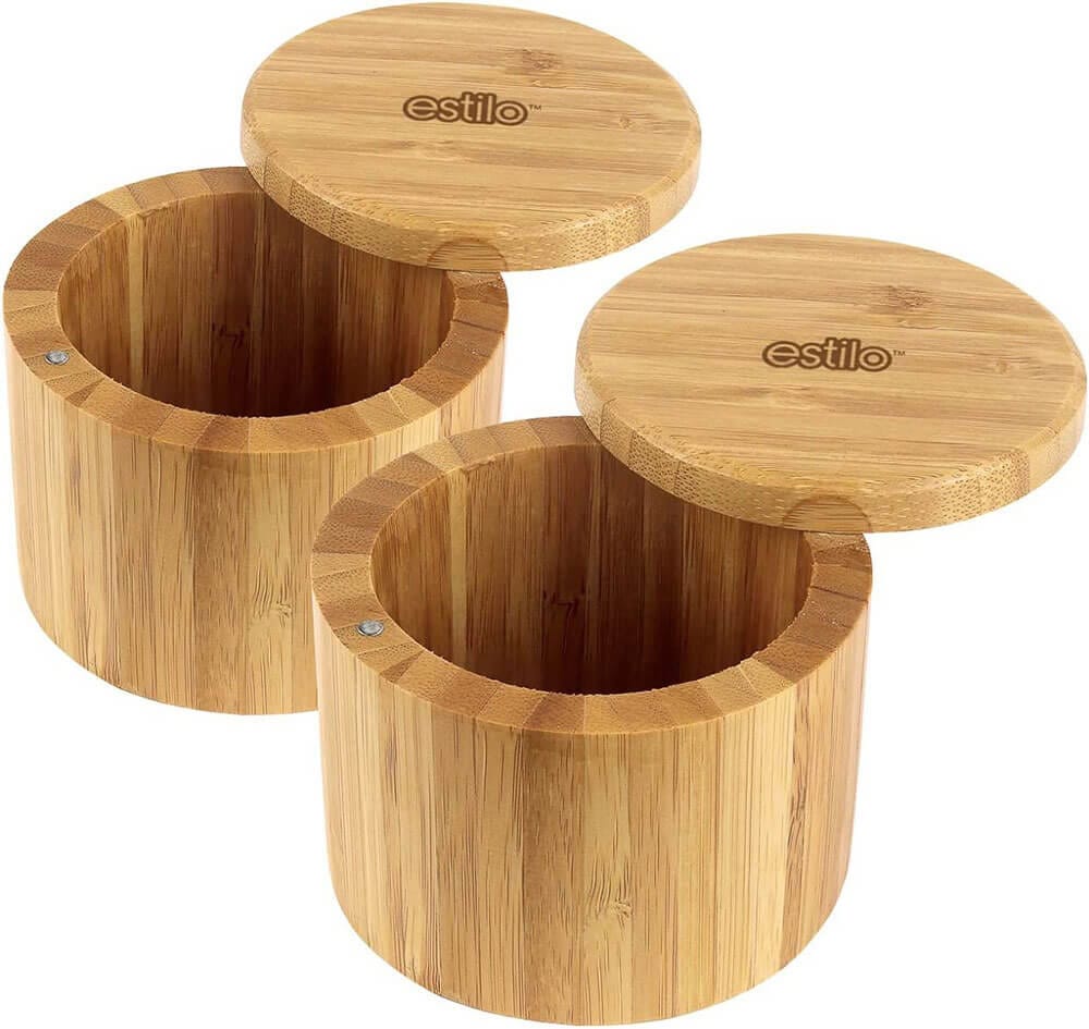 Estilo Premium Spice Containers with Magnetic Swivel Lids, Set of 2, Bamboo