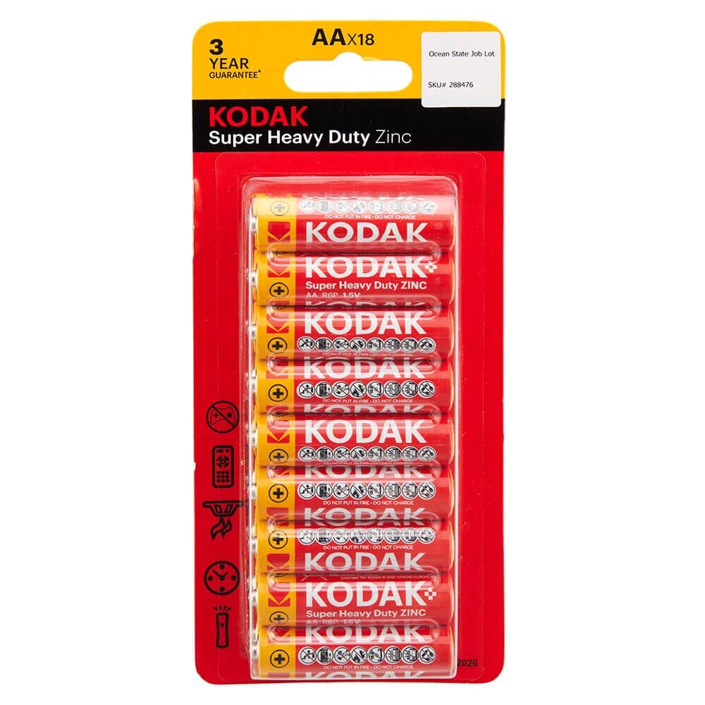 Kodak Super Heavy-Duty Zinc AA Batteries, 18 Count