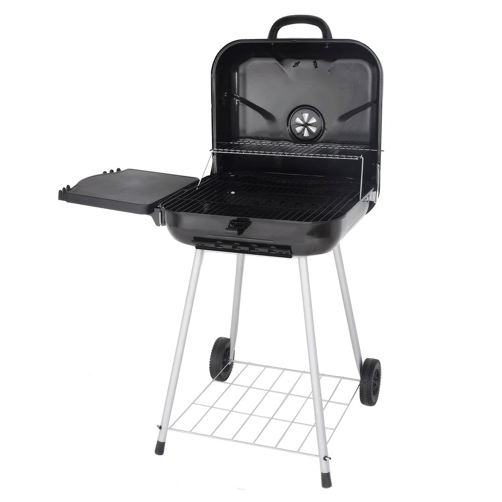 Charcoal Square Portable Grill with Foldable Side Shelf