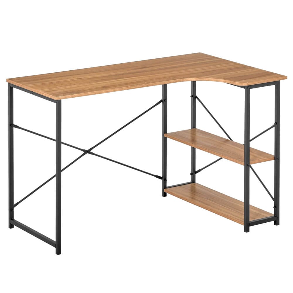 mDesign L-Shape Corner Desk with Shelves, Black/Nordic Walnut