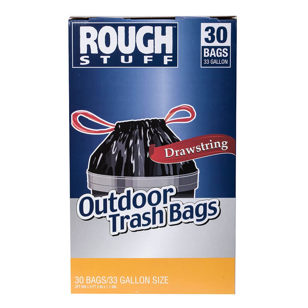 Rough Stuff 33 Gal Outdoor Trash Bags with Drawstring, 30 Count