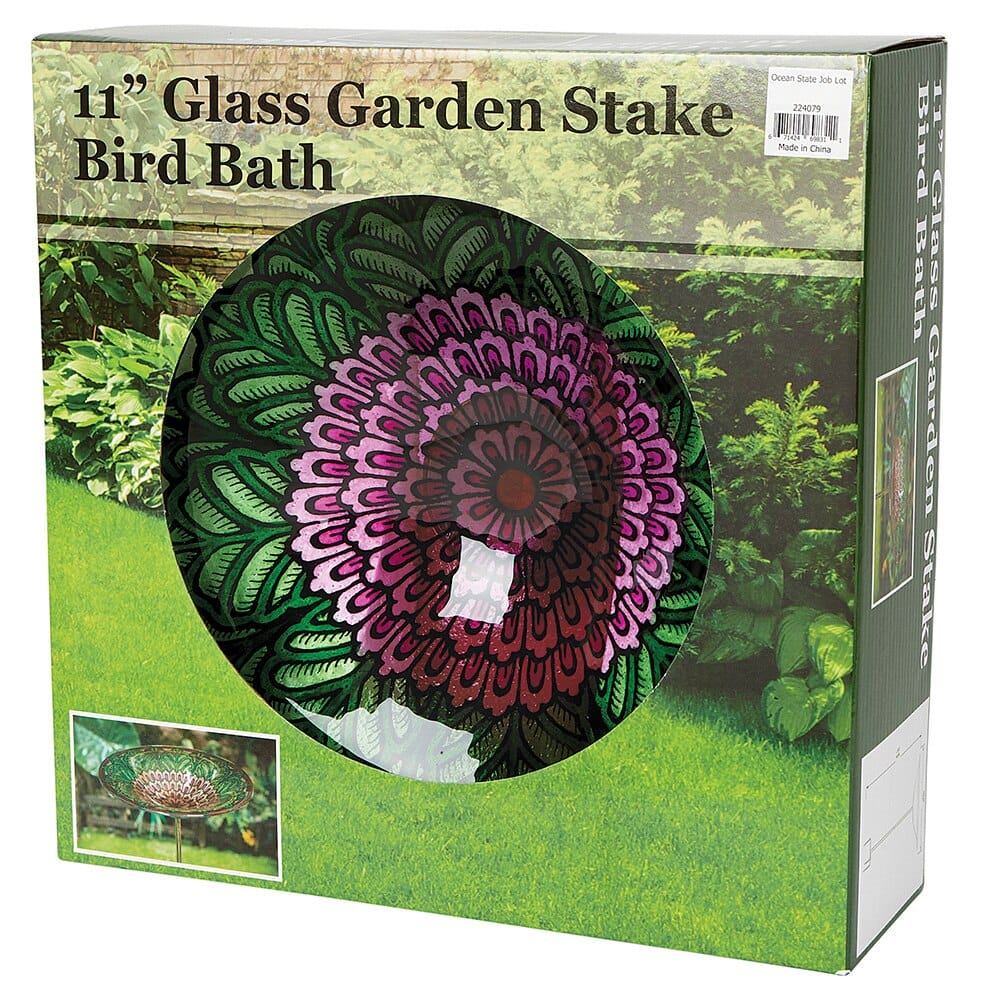 Glass Garden Stake Bird Bath, 11"