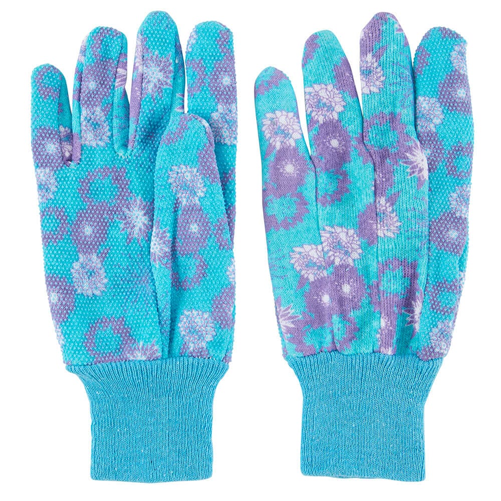 Garden Grove Women's Blue Floral Print Garden Gloves with PVC Dots