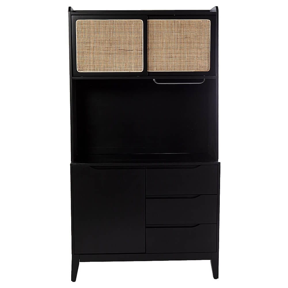 Southern Enterprises Carondale Tall Buffet Cabinet with Storage, Black/Natural Finish