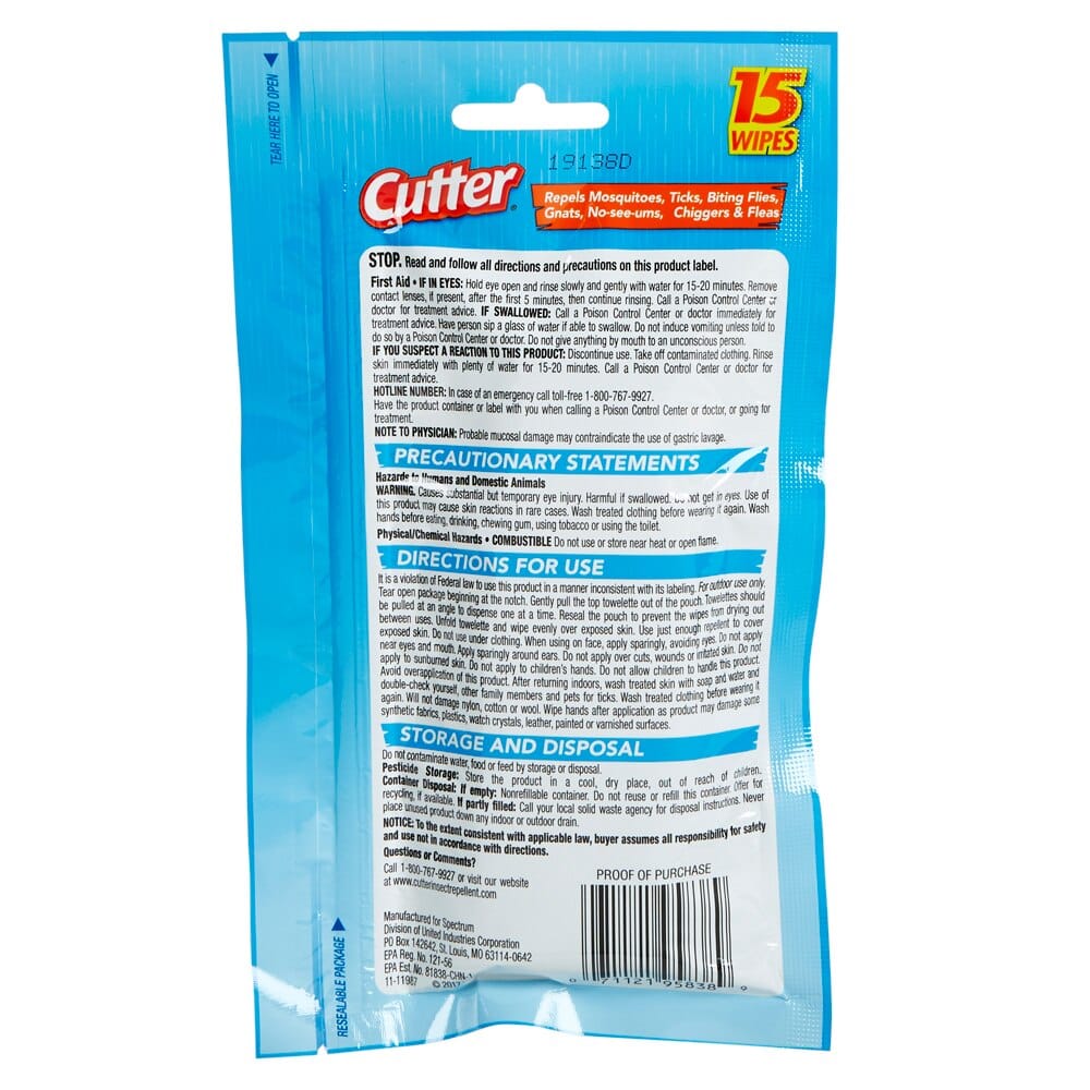 Cutter All Family Mosquito Wipes, 15-count