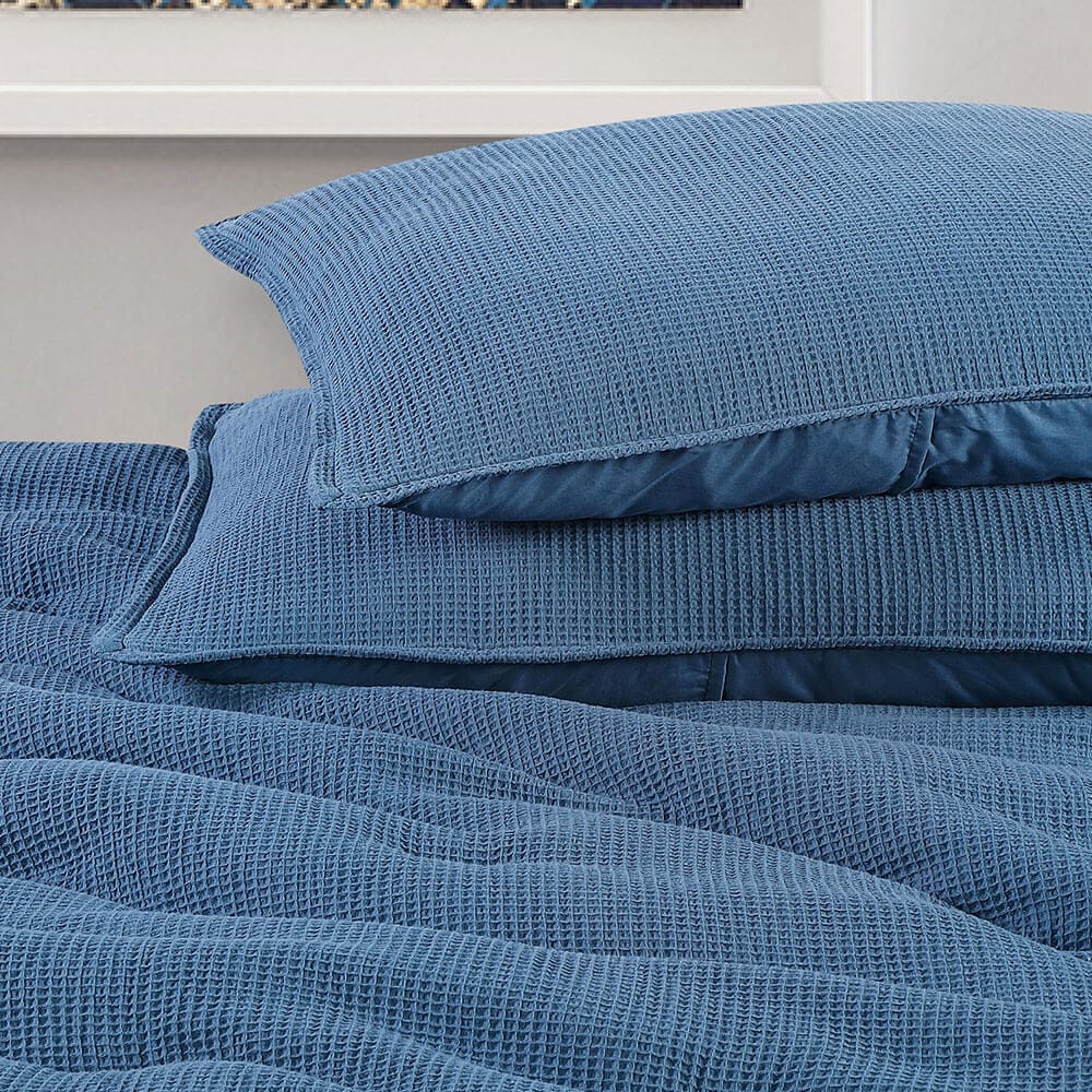 WellBeing by Sunham Waffle Weave 3-Piece Comforter Set, Full/Queen, Chambray