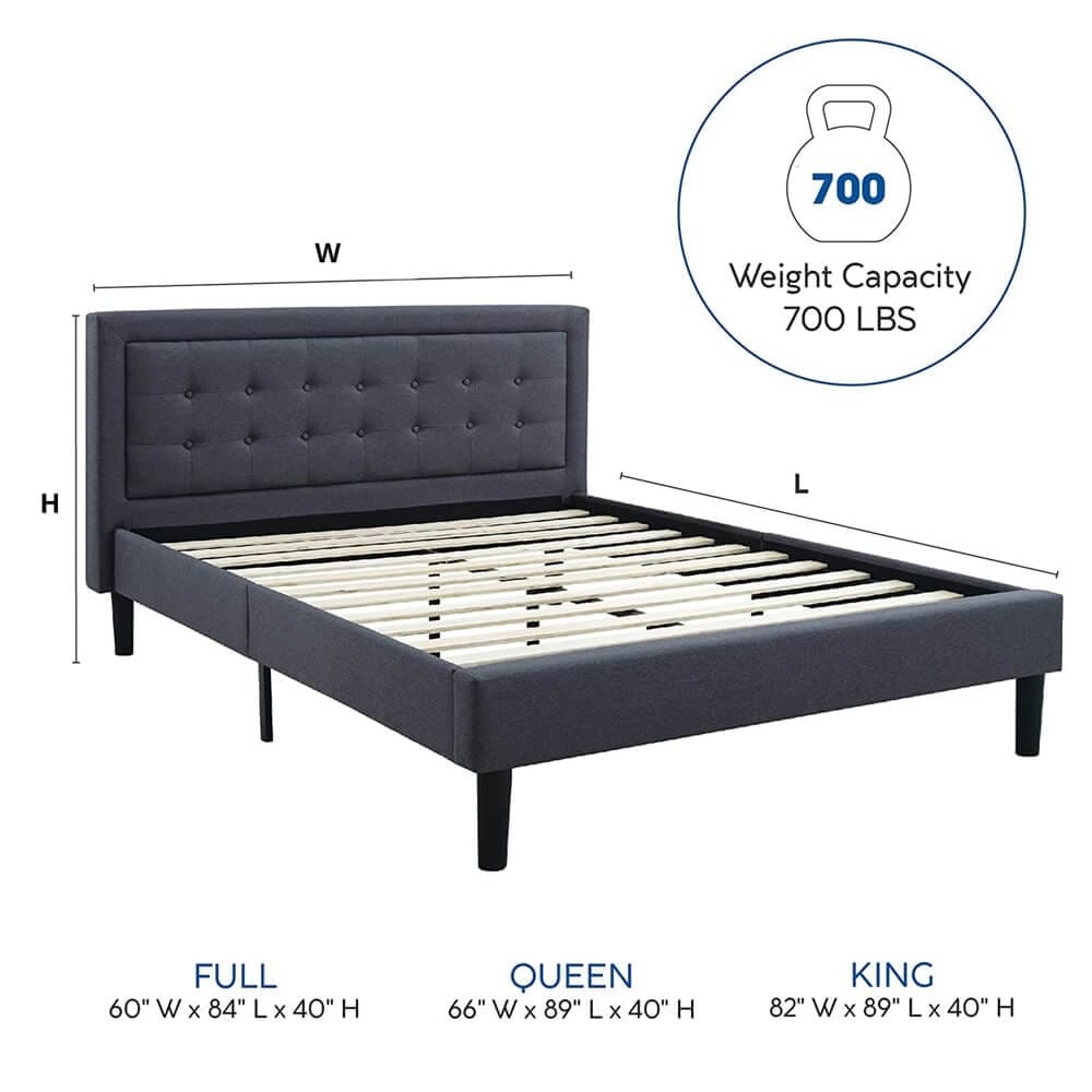 Classic Brands Mornington Upholstered Full Platform Bed Frame, Gray