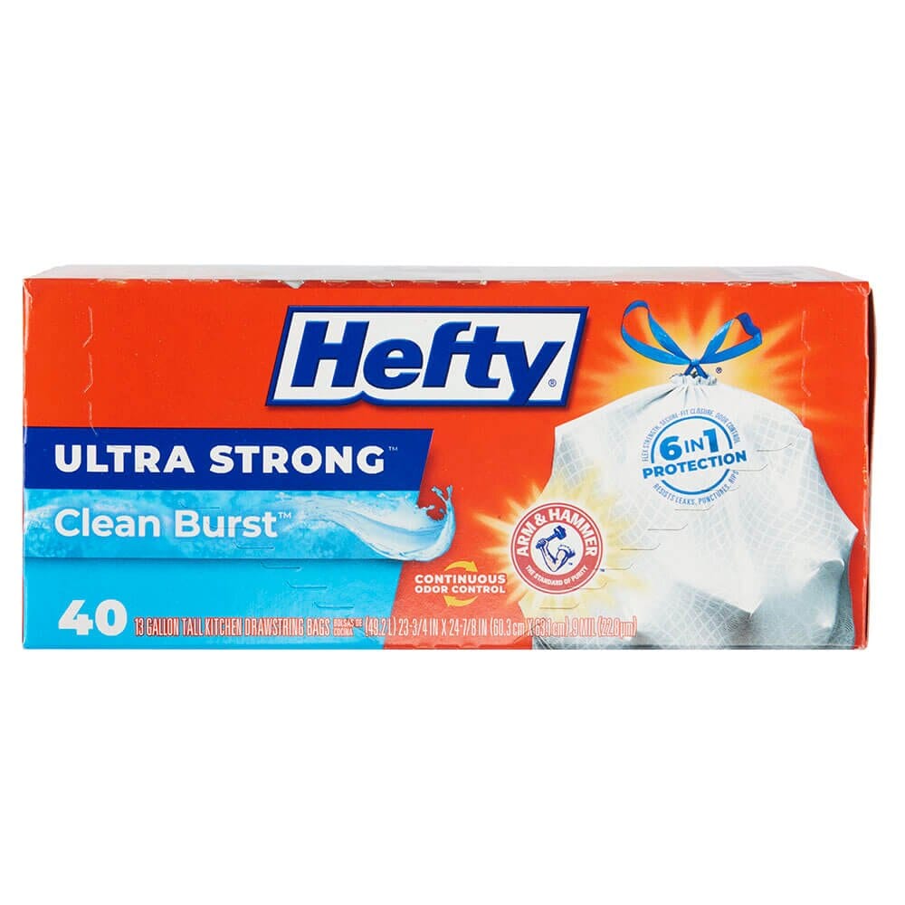 Hefty Ultra Strong Clean Burts 13 Gallon Trash Bags, 40 Count
