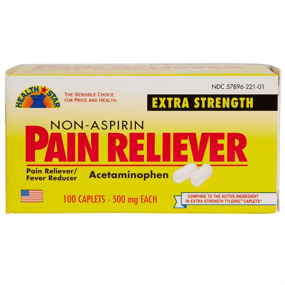 Health Star 500 mg Acetaminophen Pain Reliever, 100 Caplets