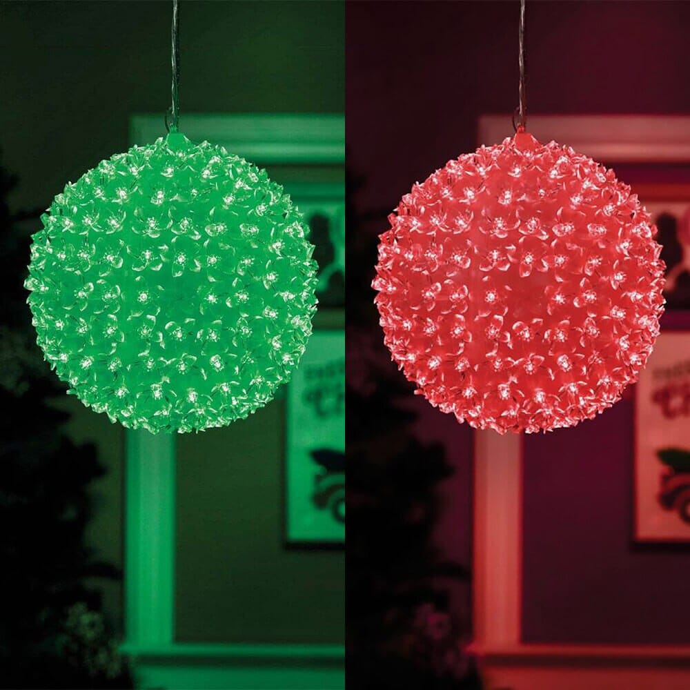 Alpine 5" LED Sphere Christmas Ornament with 9-Function Remote Control, Red/Green