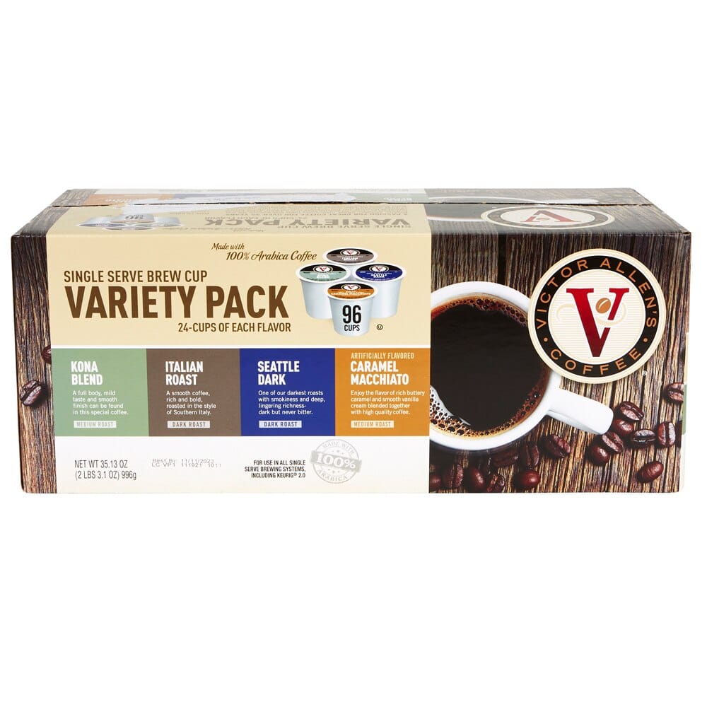 Victor Allen's Variety Pack Dark Roast Coffee Cups, 96 Count