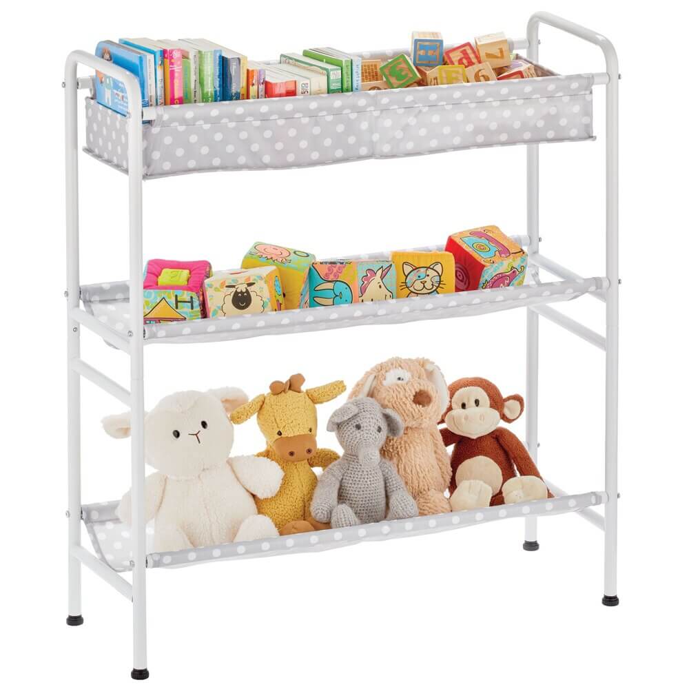 mDesign 3-Tier Kids Toy Box Storage Cart, Gray/White Polka Dot
