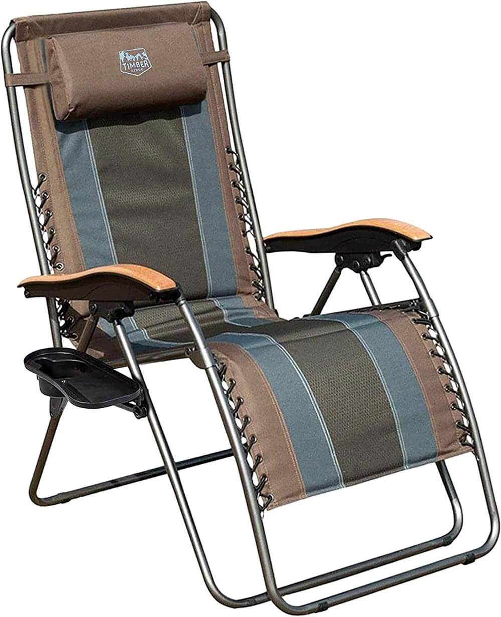 Timber Ridge Zero Gravity Oversized Folding Lounge Chair with Side Table and Cup Holder, Earth