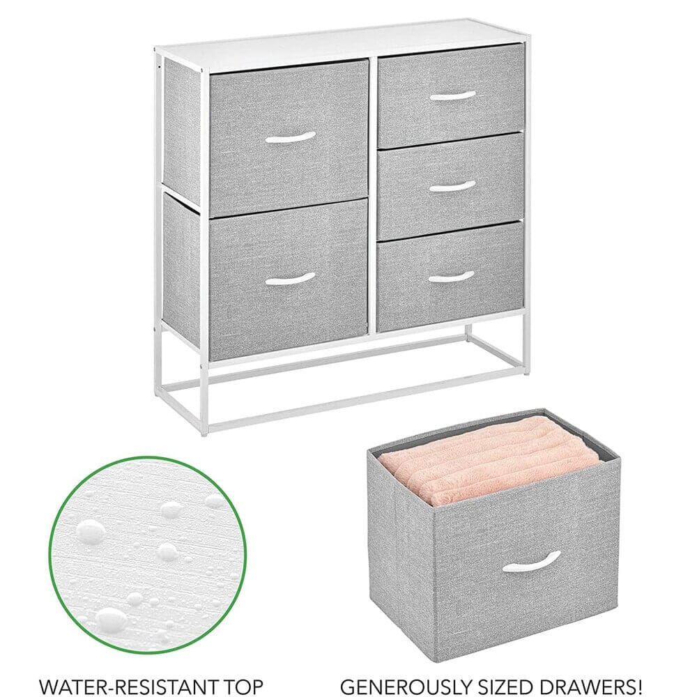 mDesign Tall Modern 5-Drawer Storage Dresser Unit, Gray