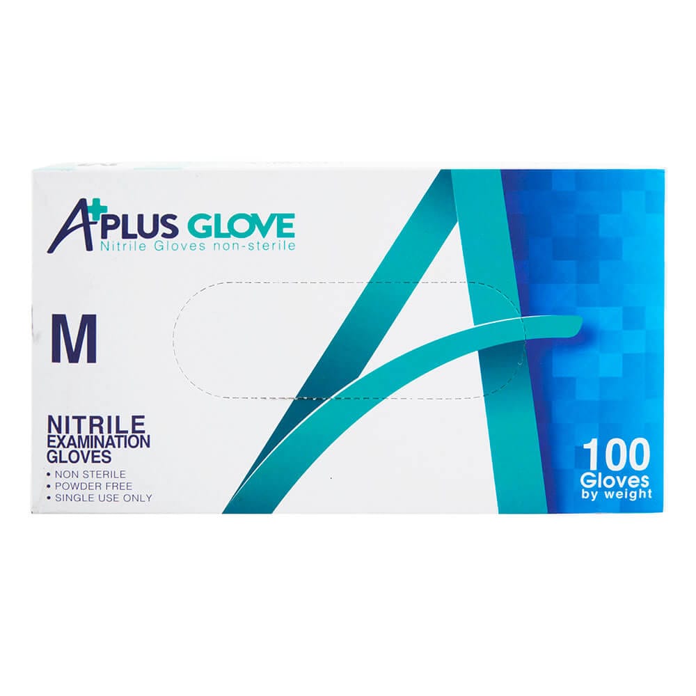 A+ Plus Disposable Medium Nitrile Gloves, 100 Count